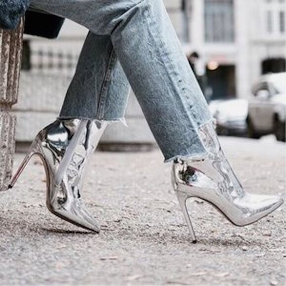 NWOB Aldo Loreni Silver Metallic Stiletto Dress Booties - Picture 2 of 5